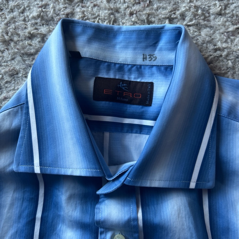 Etro Men's Shirt in Blue and White Stripes